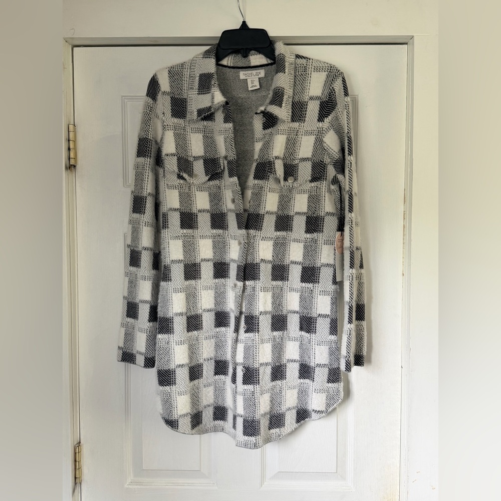 Rachel Zoe Black & White Plaid Long Shirt Jacket Shacket Coat - Size S - NWT